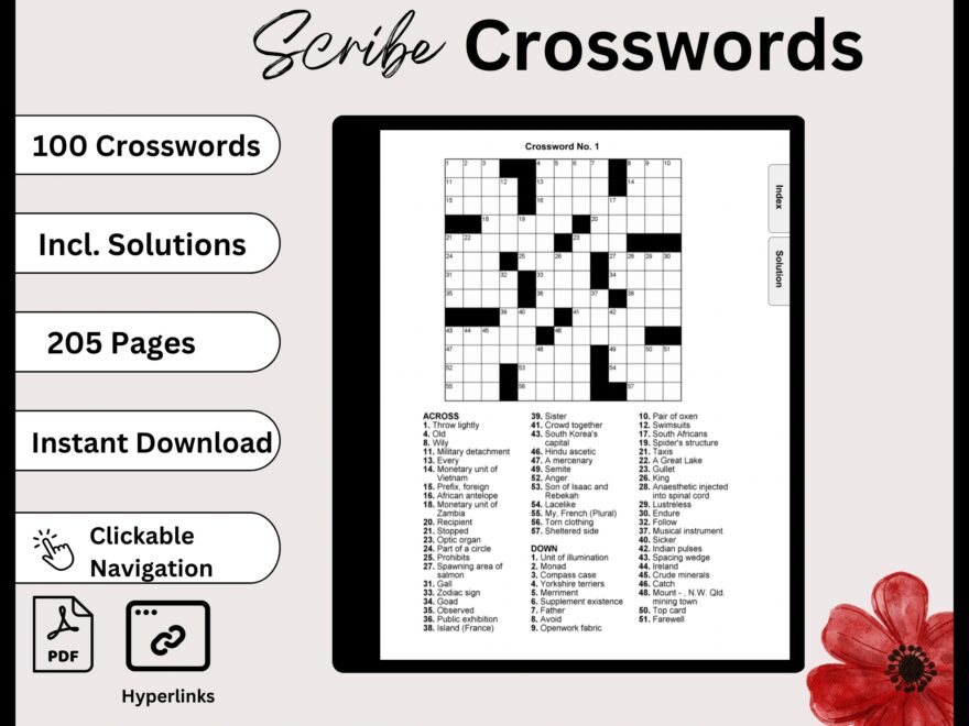 Medium Printable Crossword Puzzles Etsy