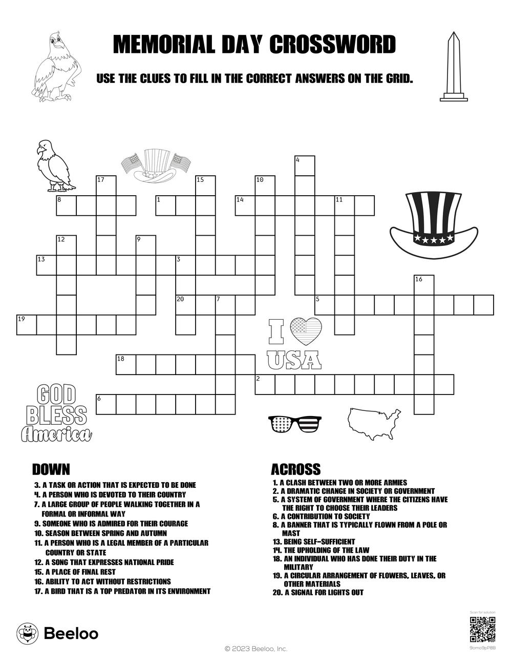 Memorial Day Crossword Beeloo Printable Crafts And Activities For Kids Memorial Day Crossword Beeloo Printable Crafts And Activities For Kids
