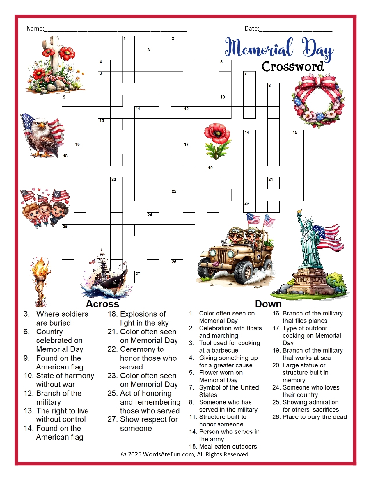 Memorial Day Crossword Puzzle Printable Memorial Day Crossword Puzzle Printable
