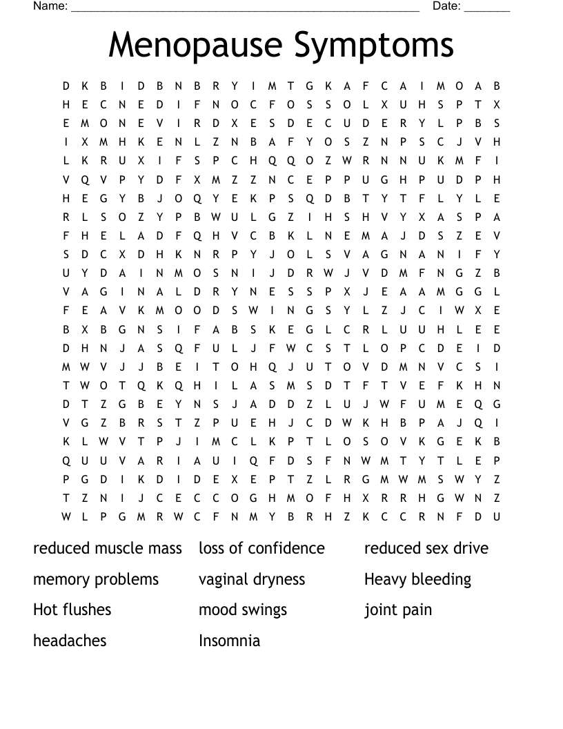 Menopause Symptoms Word Search WordMint
