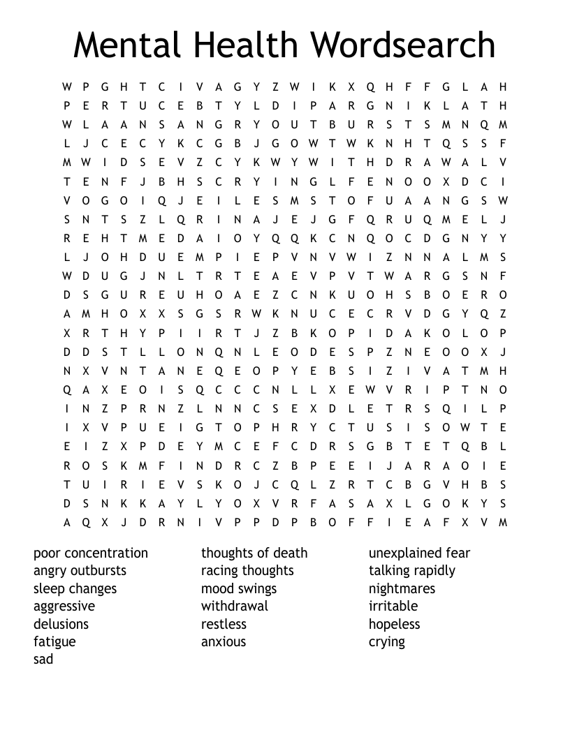 Mental Health Crosswords Word Searches Bingo Cards WordMint Mental Health Crosswords Word Searches Bingo Cards WordMint