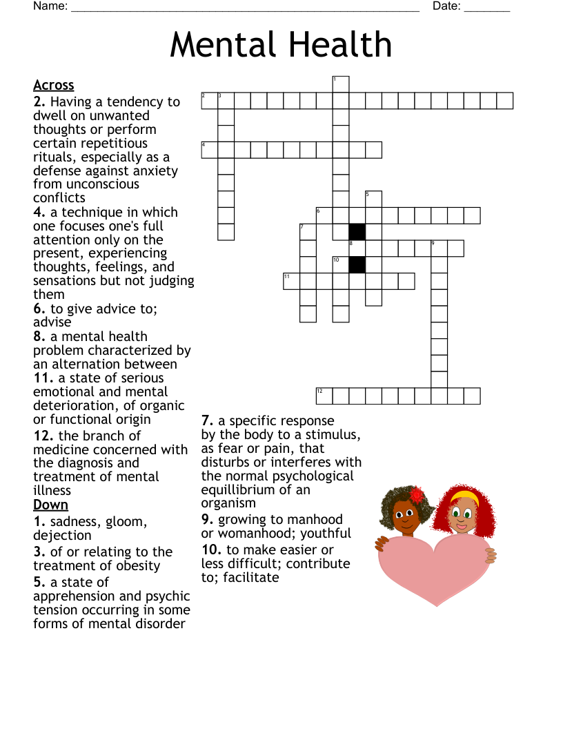 Mental Illness Crossword Puzzle Printable Mental Illness Crossword Puzzle Printable