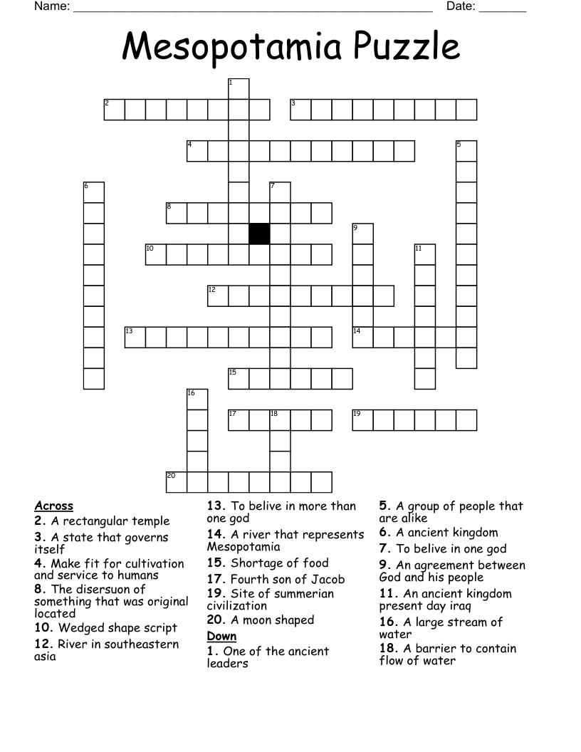 Mesopotamia Puzzle Crossword WordMint Mesopotamia Puzzle Crossword WordMint