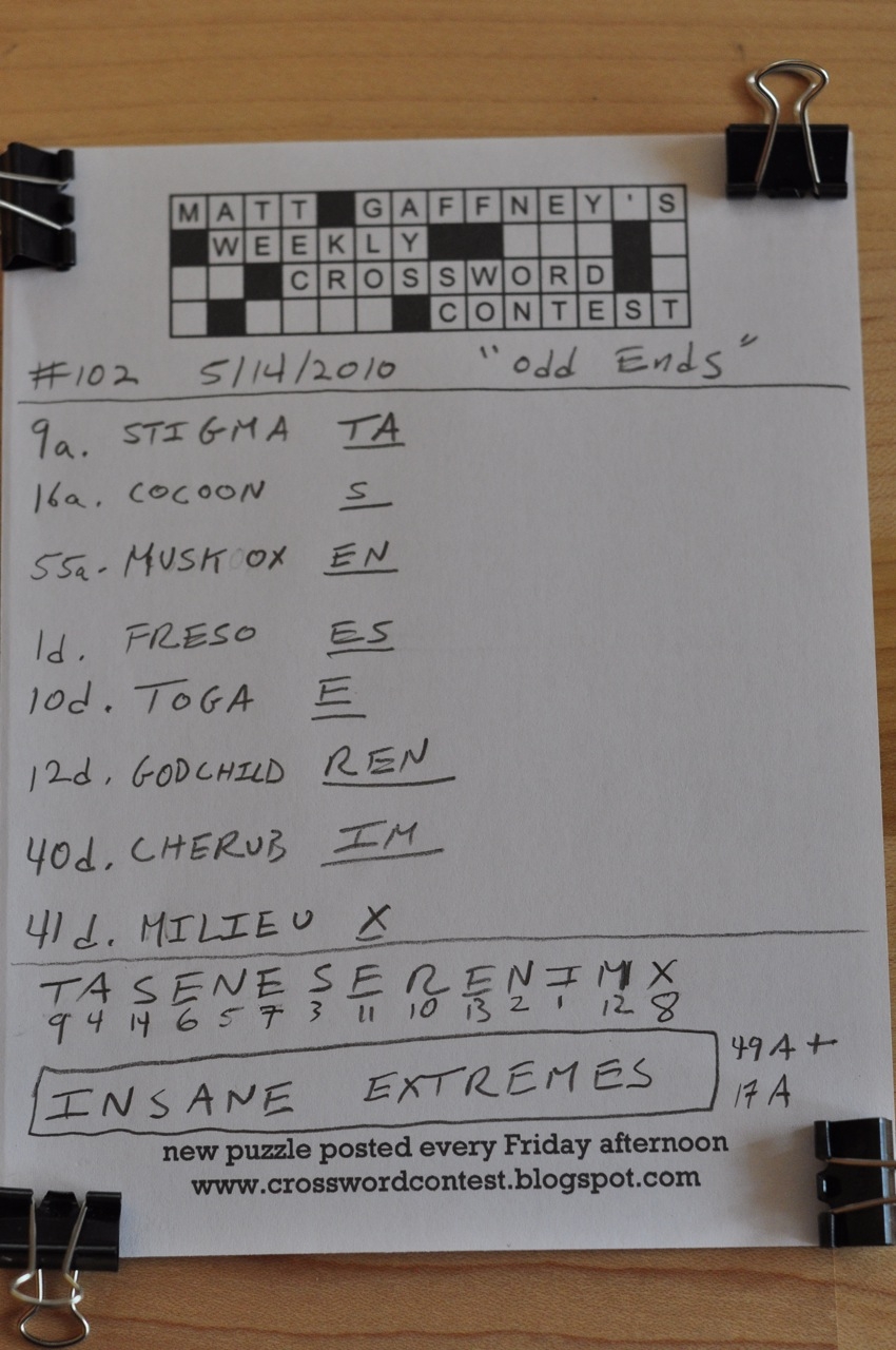 MGWCC 103 Friday May 21st 2010 MAY HEM PUZZLE 3 Premier League Matt Gaffney s Weekly Crossword Contest MGWCC 103 Friday May 21st 2010 MAY HEM PUZZLE 3 Premier League Matt Gaffney s Weekly Crossword Contest