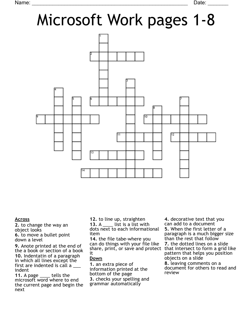 Microsoft Work Pages 1 8 Crossword WordMint Microsoft Work Pages 1 8 Crossword WordMint