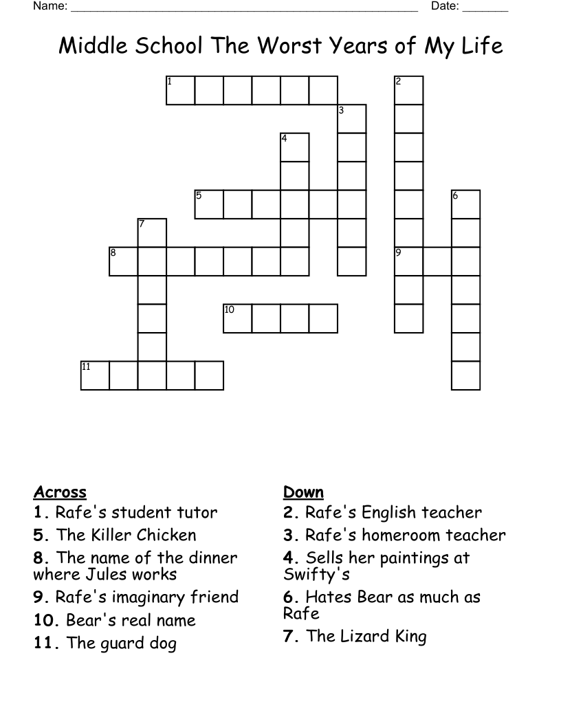 Middle School Crossword WordMint Middle School Crossword WordMint
