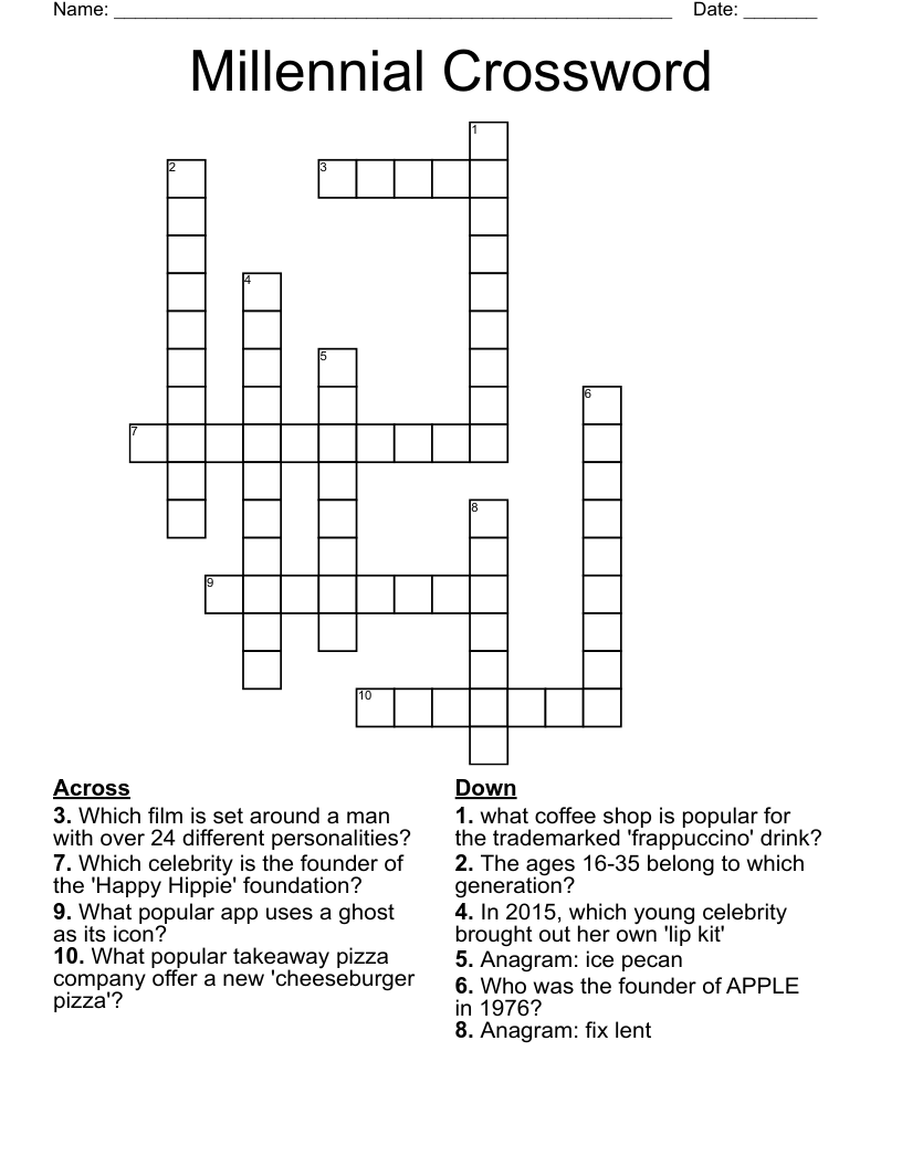 Millennial Crossword WordMint Millennial Crossword WordMint