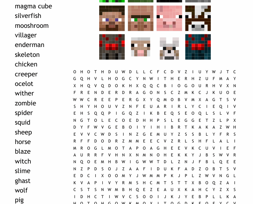 Minecraft Crossword WordMint