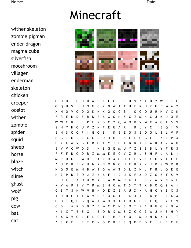 Minecraft Crossword WordMint Minecraft Crossword WordMint