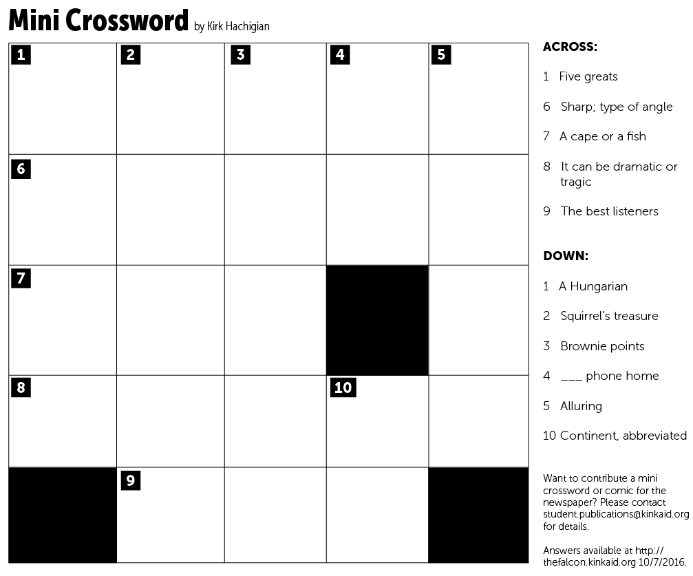 Mini Crossword September 30 2016 The Falcon Mini Crossword September 30 2016 The Falcon