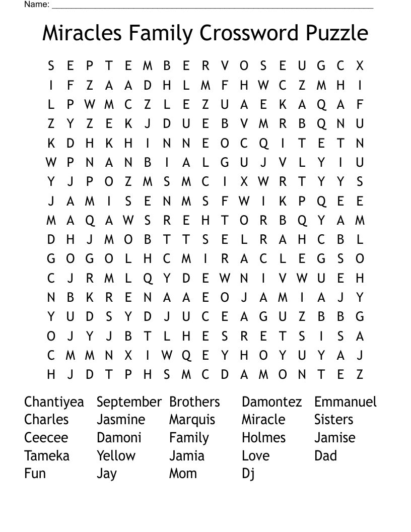 Miracles Family Crossword Puzzle Word Search WordMint Miracles Family Crossword Puzzle Word Search WordMint