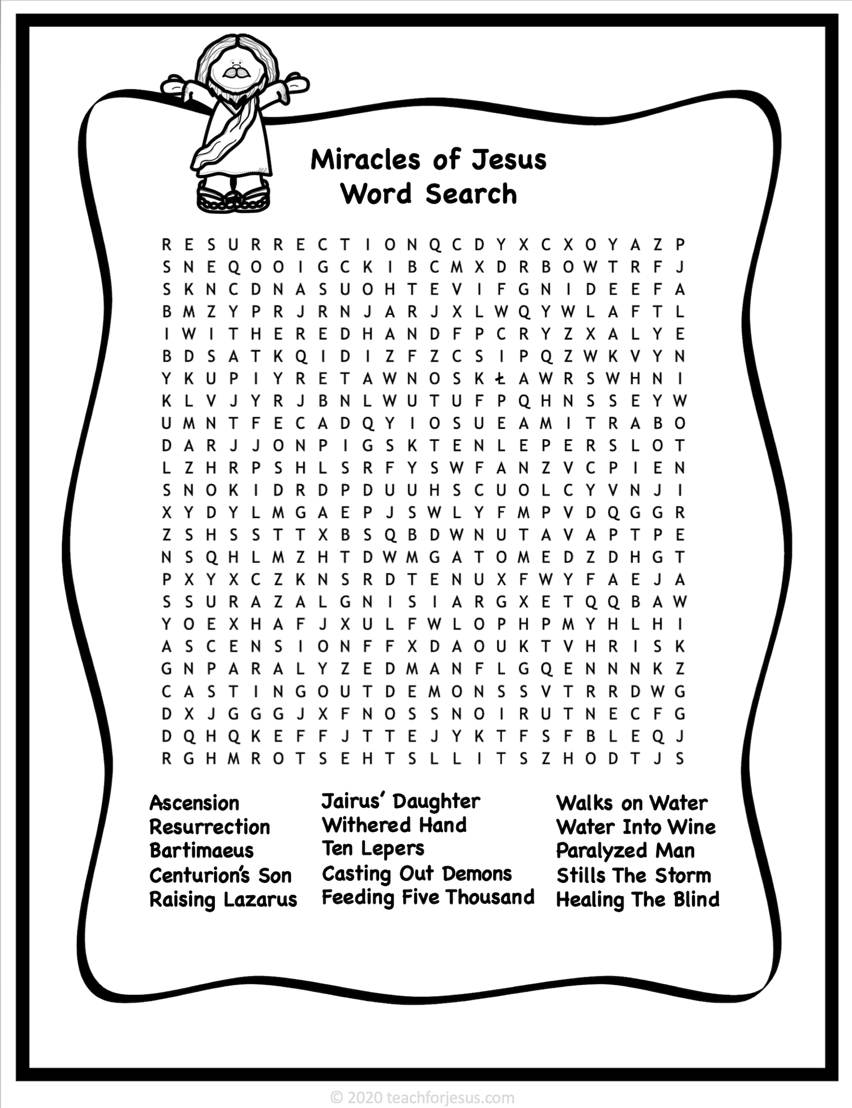 Miracles Of Jesus Word Search FREE Sunday School Miracles Of Jesus Word Search FREE Sunday School