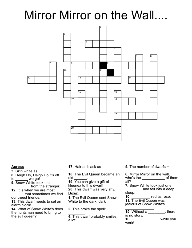 Mirror Mirror On The Wall Crossword WordMint Mirror Mirror On The Wall Crossword WordMint