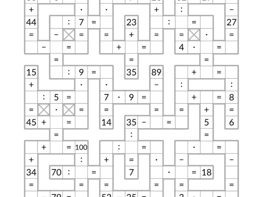 Mixed Math Operations To 100 Back to School Crossword Printable