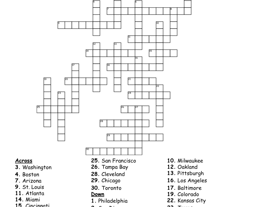 MLB Team Quiz Crossword WordMint
