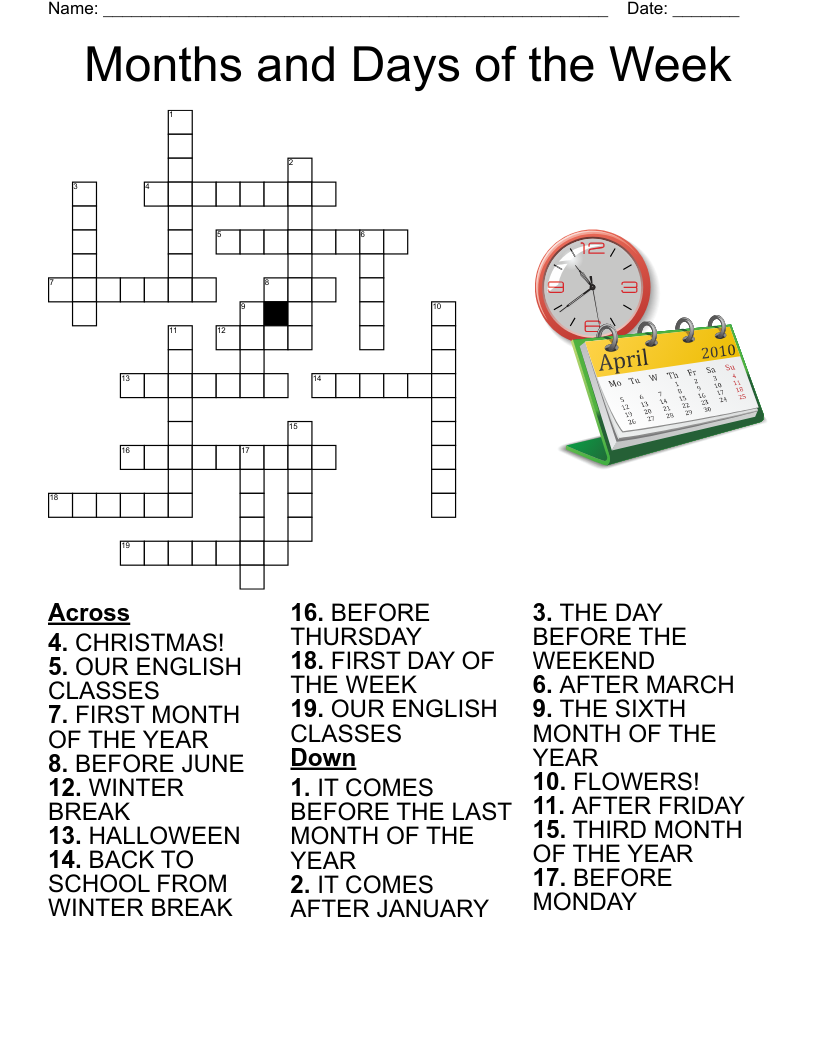 Months And Days Of The Week Crossword WordMint Months And Days Of The Week Crossword WordMint
