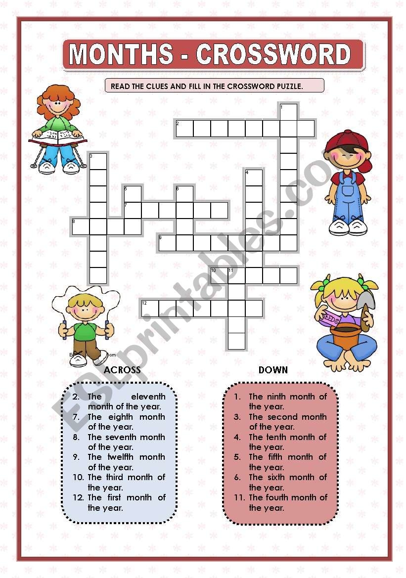 MONTHS CROSSWORD ESL Worksheet By Princesss