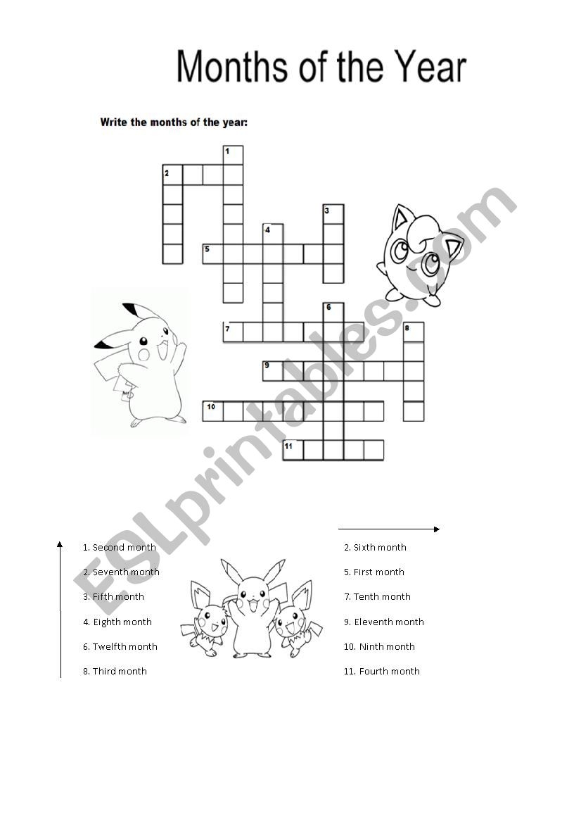Months Of The Year Crossword ESL Worksheet By Jackelina
