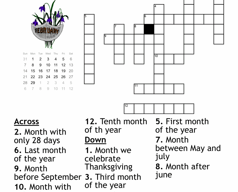 Months Of The Year Crossword WordMint