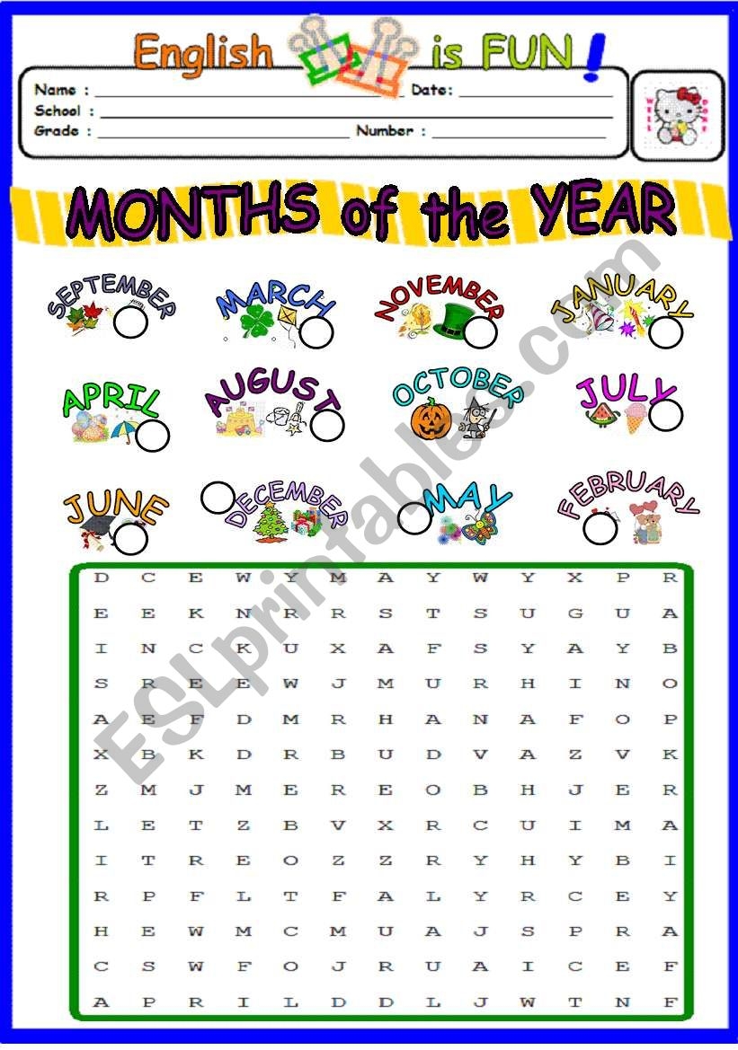 Printables Months Of The Year Crossword