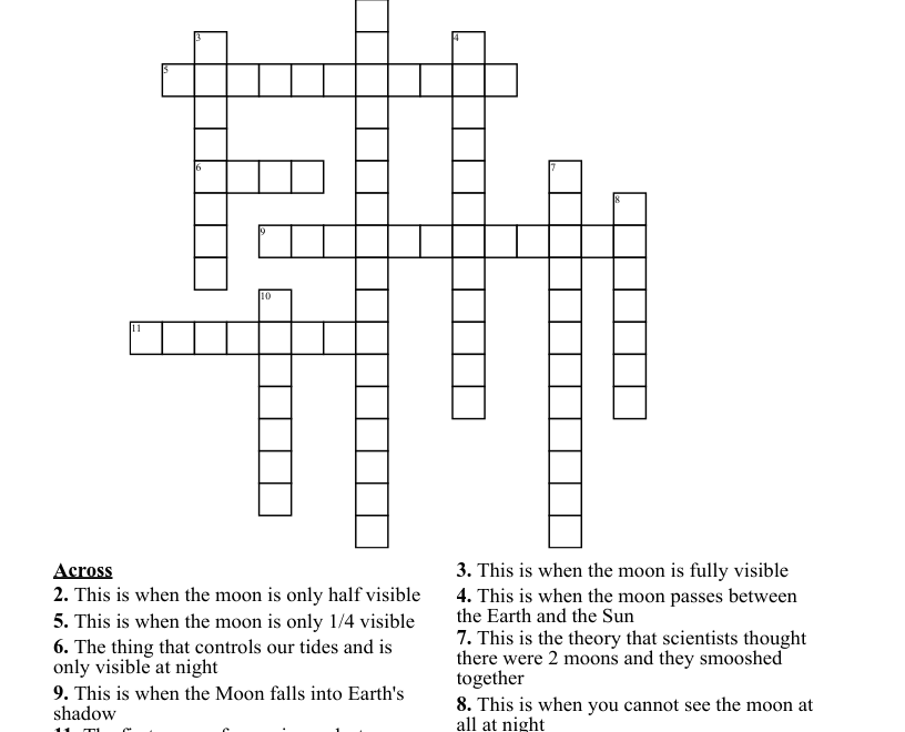 Moon Crossword Puzzle WordMint