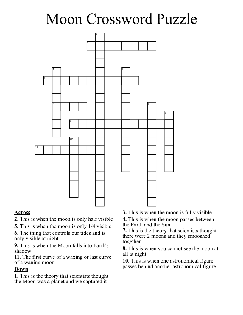 Moon Crossword Puzzle WordMint Moon Crossword Puzzle WordMint
