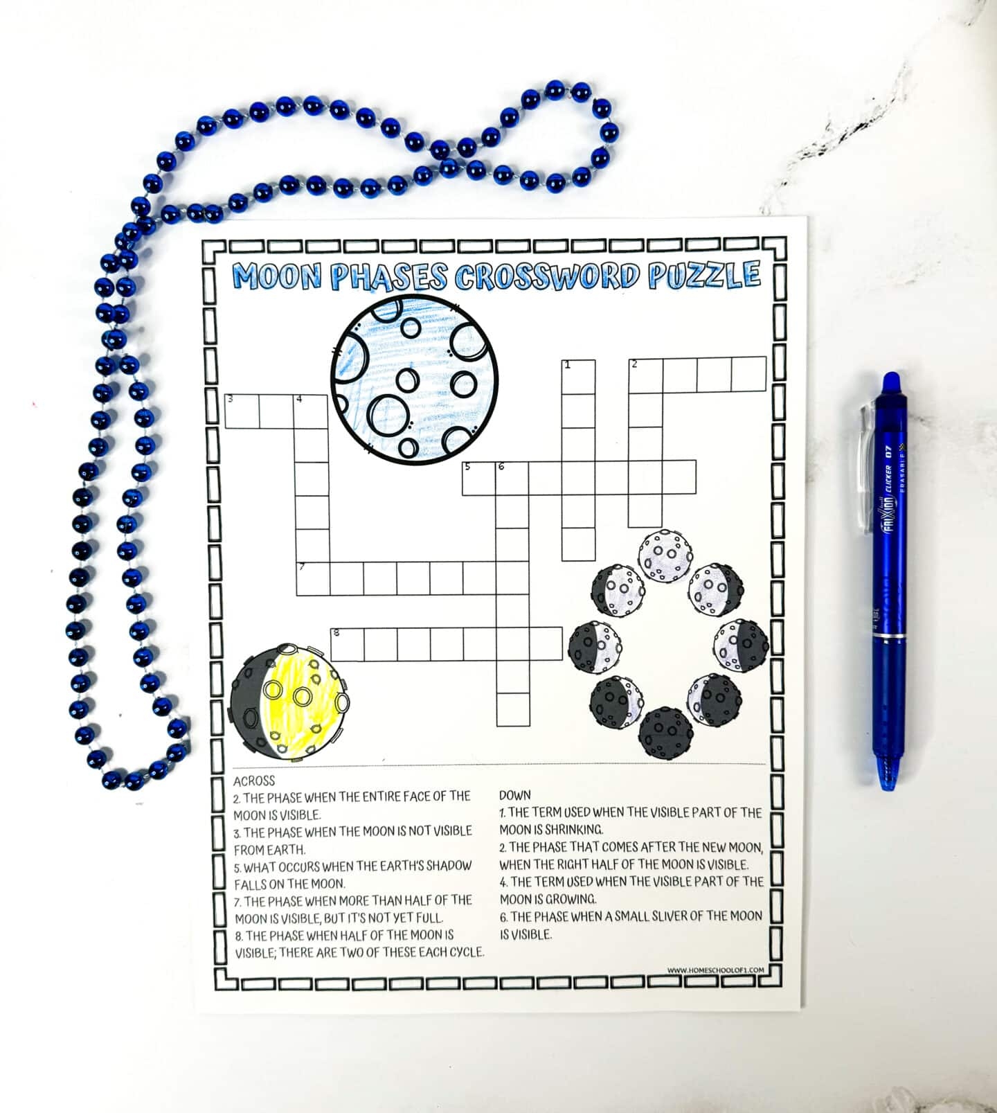 Moon Phases Crossword Puzzle Free Printable  Moon Phases Crossword Puzzle Free Printable