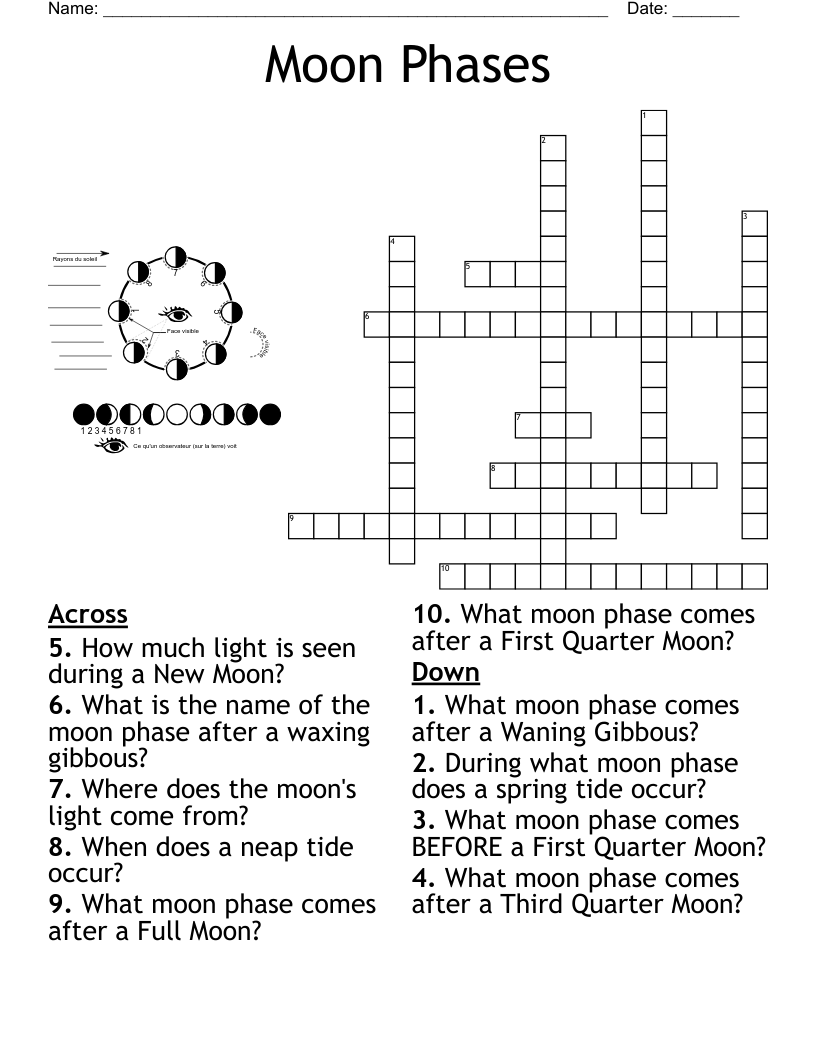 Moon Phases Crossword WordMint Moon Phases Crossword WordMint