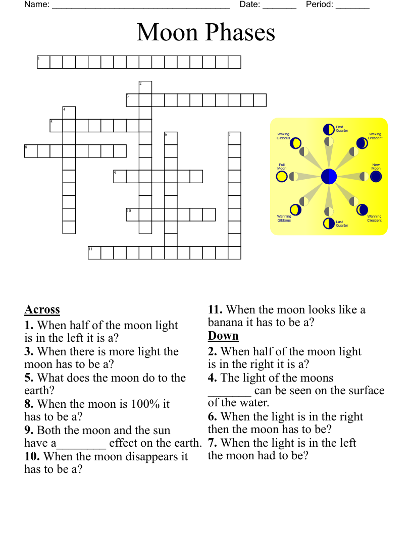 Moon Phases Crossword WordMint Moon Phases Crossword WordMint