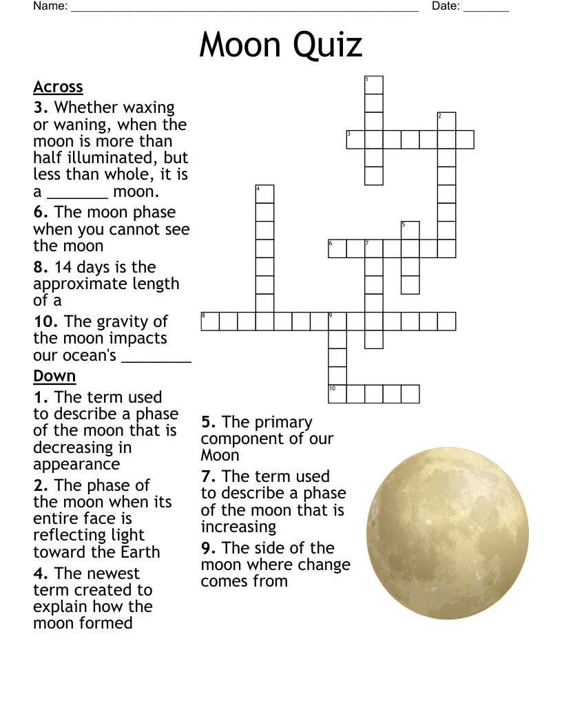Moon Quiz Crossword WordMint Moon Quiz Crossword WordMint