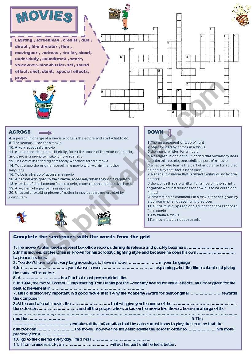 Printable Movie Crossword With Answers Printable Movie Crossword With Answers