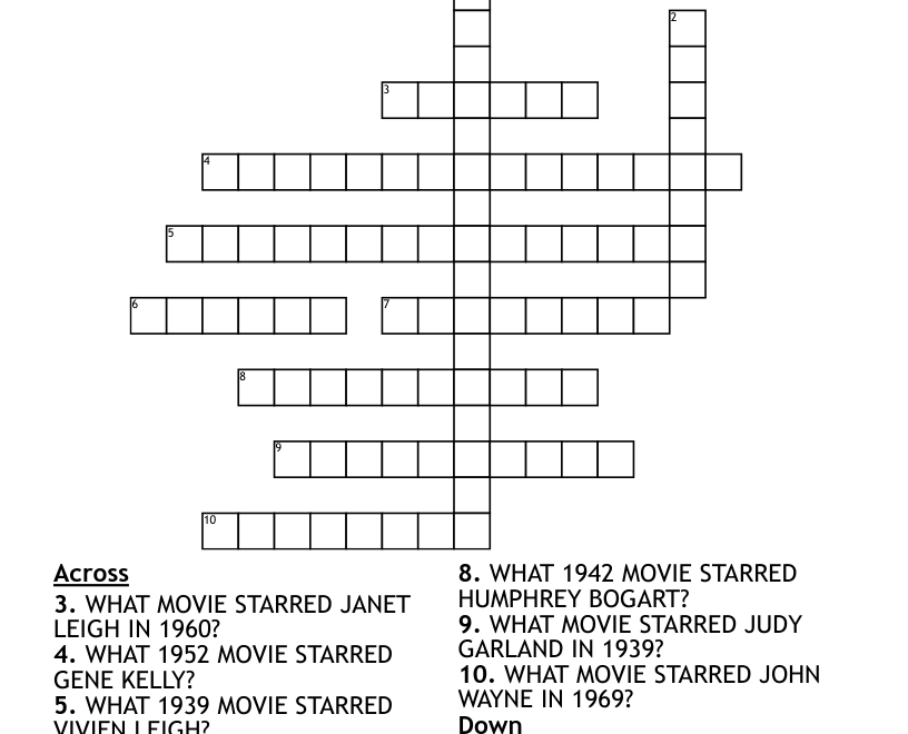 MOVIES Crossword WordMint