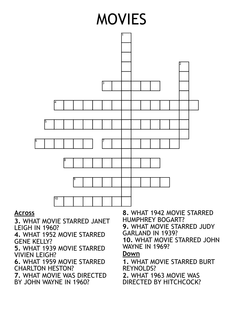 MOVIES Crossword WordMint MOVIES Crossword WordMint