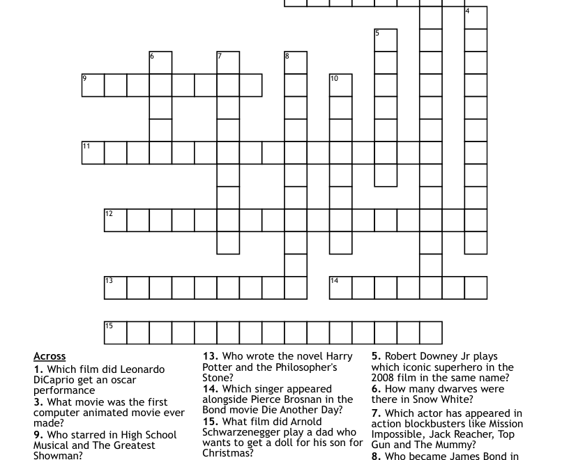 Movies Crossword WordMint