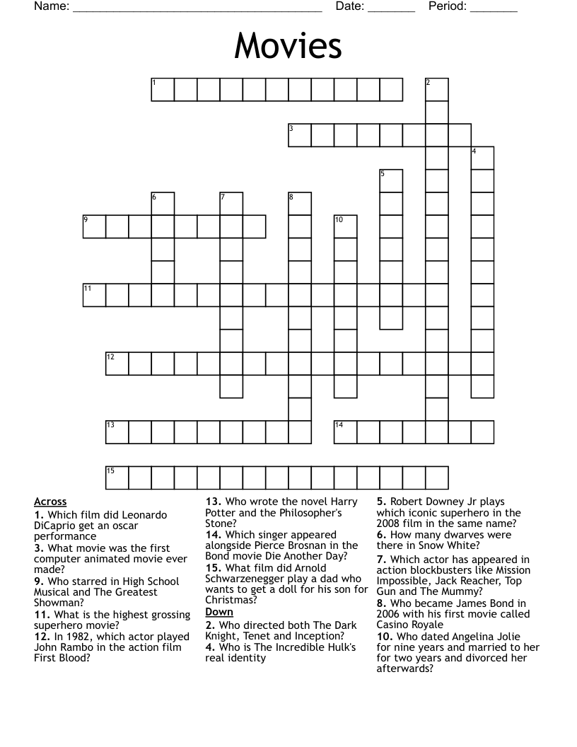 Movies Crossword WordMint Movies Crossword WordMint