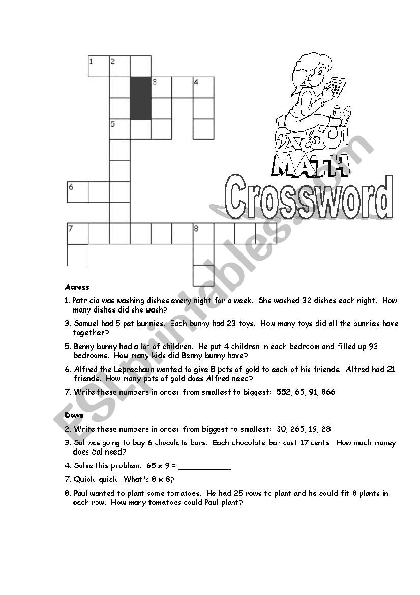 Multiplication Crossword ESL Worksheet By Denise goncalo