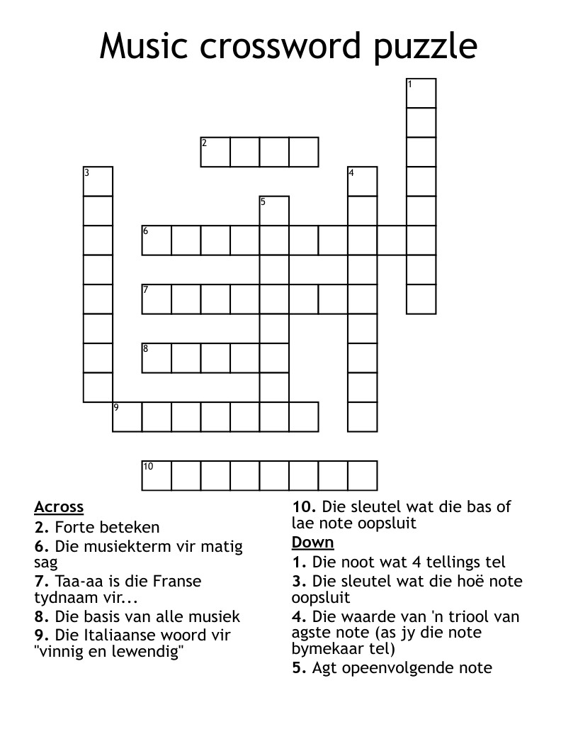 Music Crossword Puzzle WordMint Music Crossword Puzzle WordMint