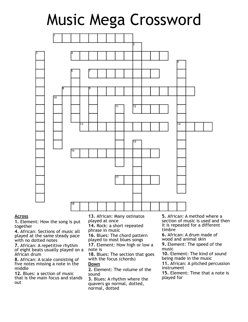 Music Mega Crossword WordMint