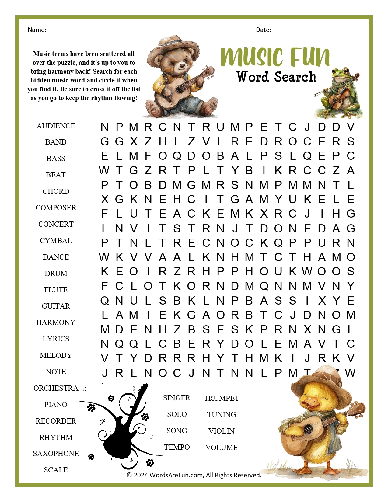 Music Word Search Answer Key Music Word Search Answer Key
