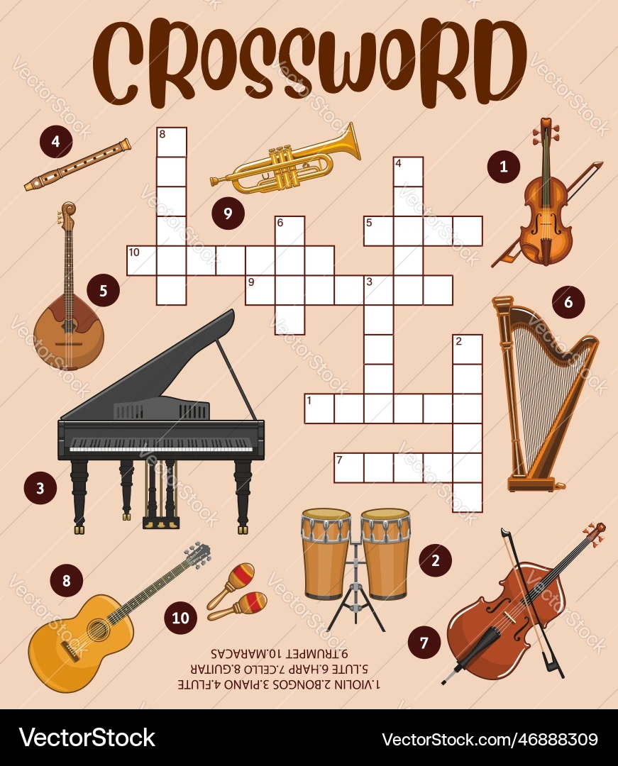 Musical Instruments Crossword Puzzle Worksheet Vector Image Musical Instruments Crossword Puzzle Worksheet Vector Image