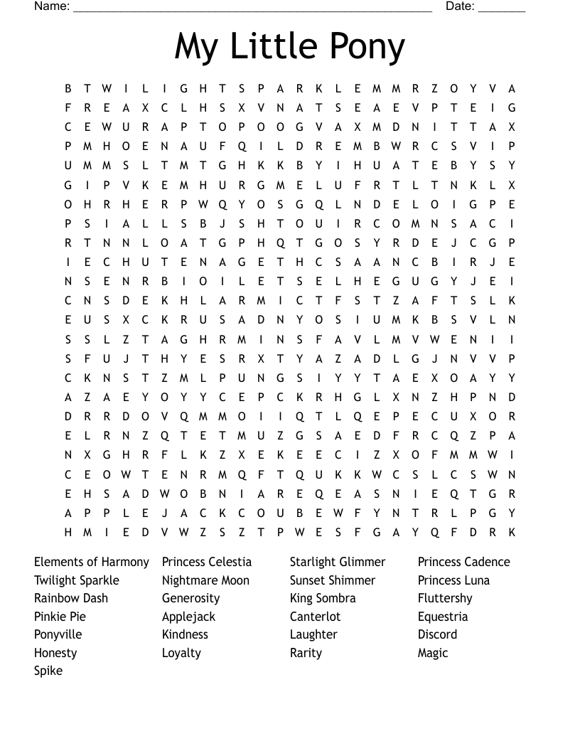 My Little Pony Word Search WordMint