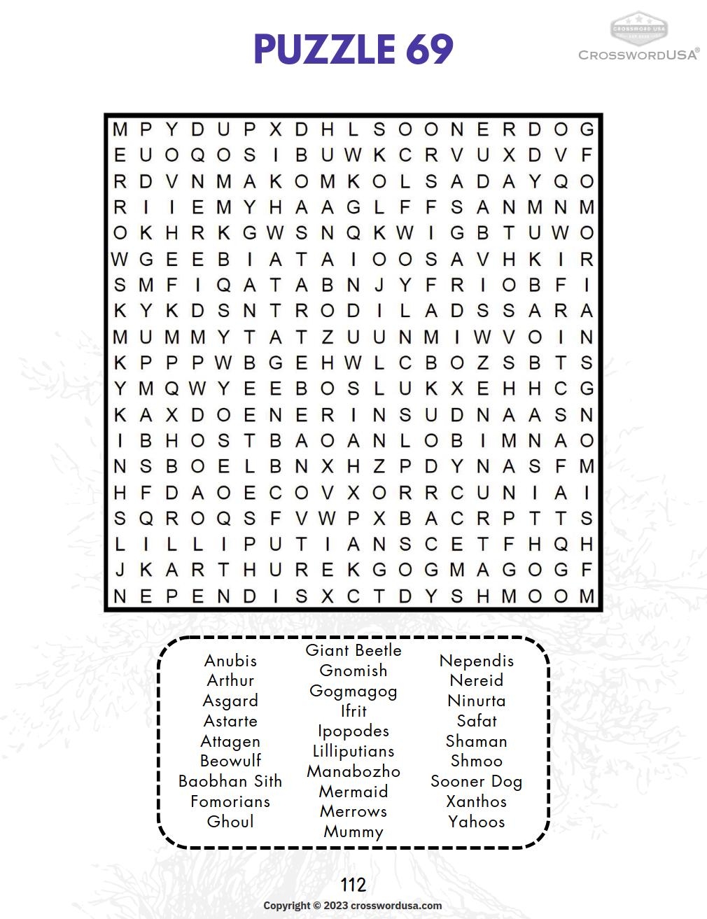 Norse Mythology Crossword Puzzles Printable