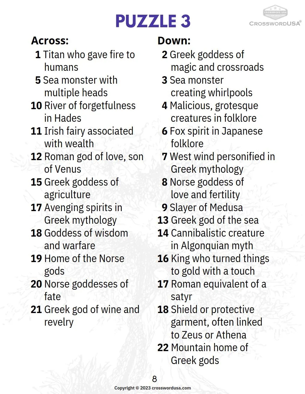 Mythology Crossword Puzzle Book 1900 Words Large Print Gods Heroes Creatures Etsy