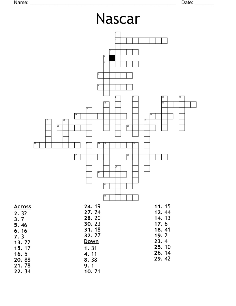 Nascar Crossword WordMint Nascar Crossword WordMint