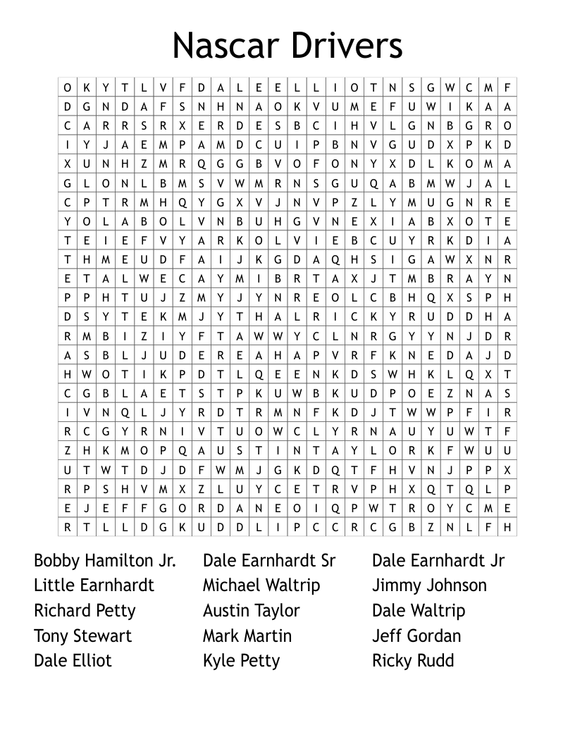 Printable Nascar Crossword Printable Nascar Crossword