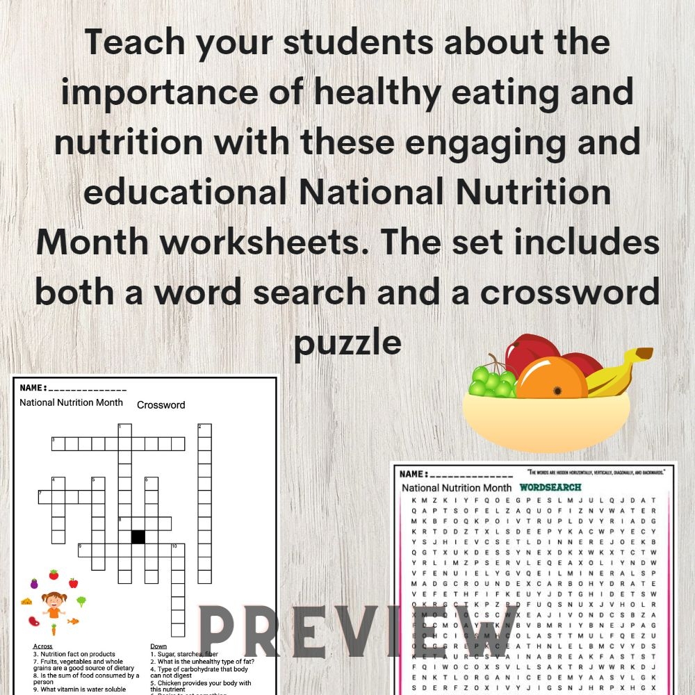 National Nutrition Month Worksheets Word Search And Crossword Puzzle Made By Teachers National Nutrition Month Worksheets Word Search And Crossword Puzzle Made By Teachers
