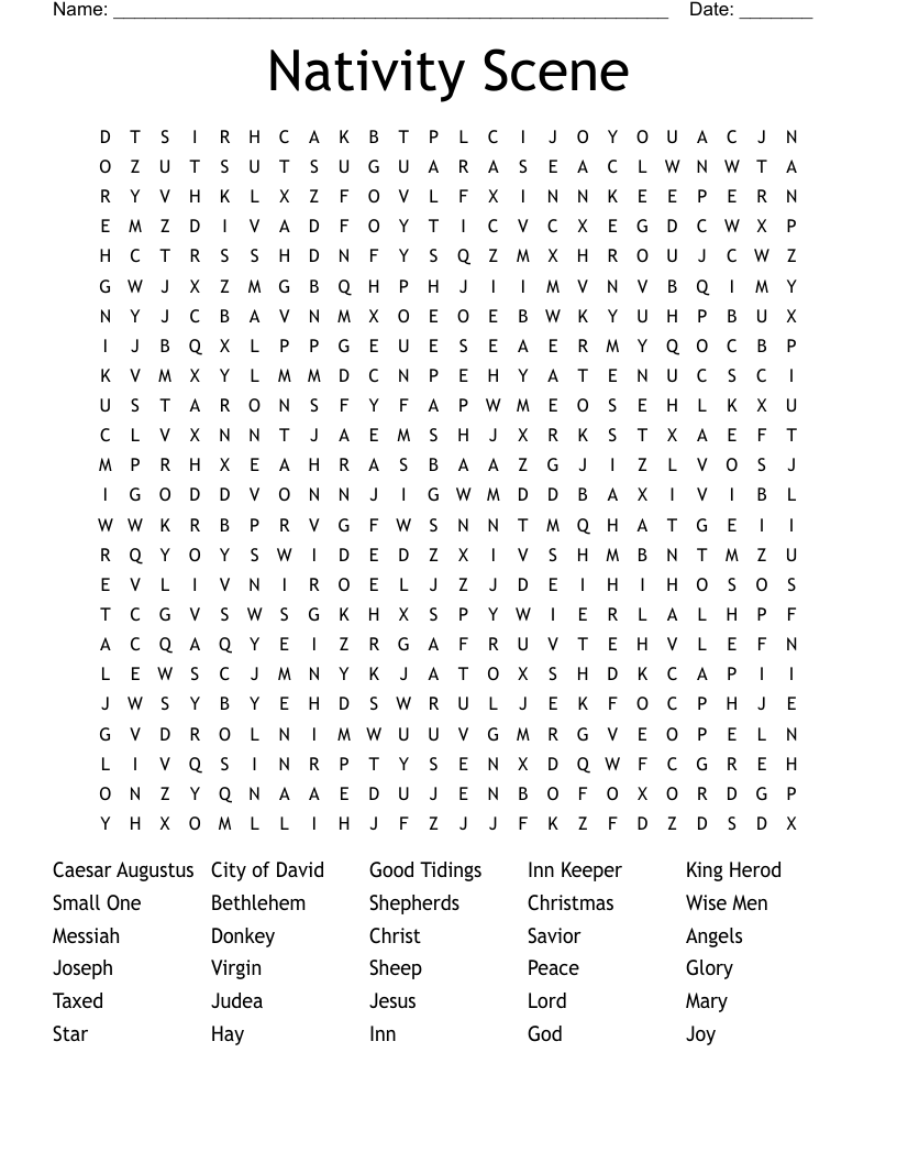Nativity Scene Word Search WordMint Nativity Scene Word Search WordMint