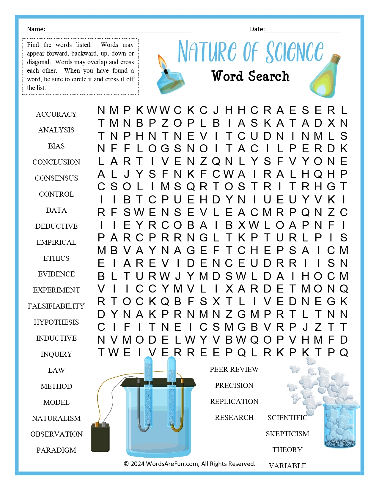 Nature Of Science Word Search Nature Of Science Word Search