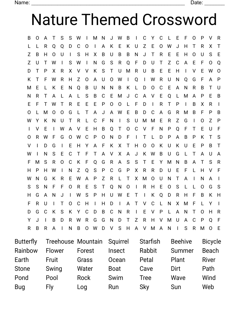 Nature Themed Crossword Word Search WordMint