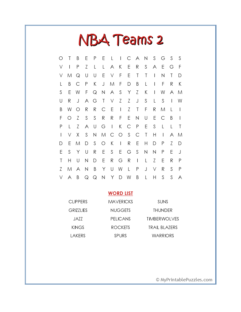 NBA My Printable Puzzles NBA My Printable Puzzles
